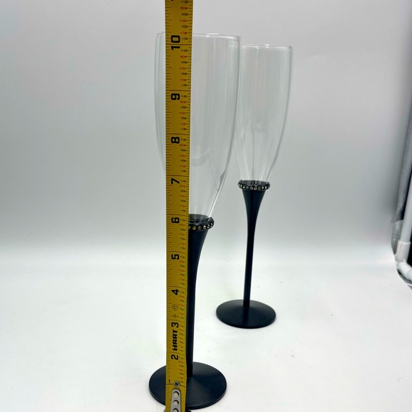 Set of 2 - Deco Glam Glass Champagne Flutes with Black Metal Stem & Rhinestones - Picture 13 of 14